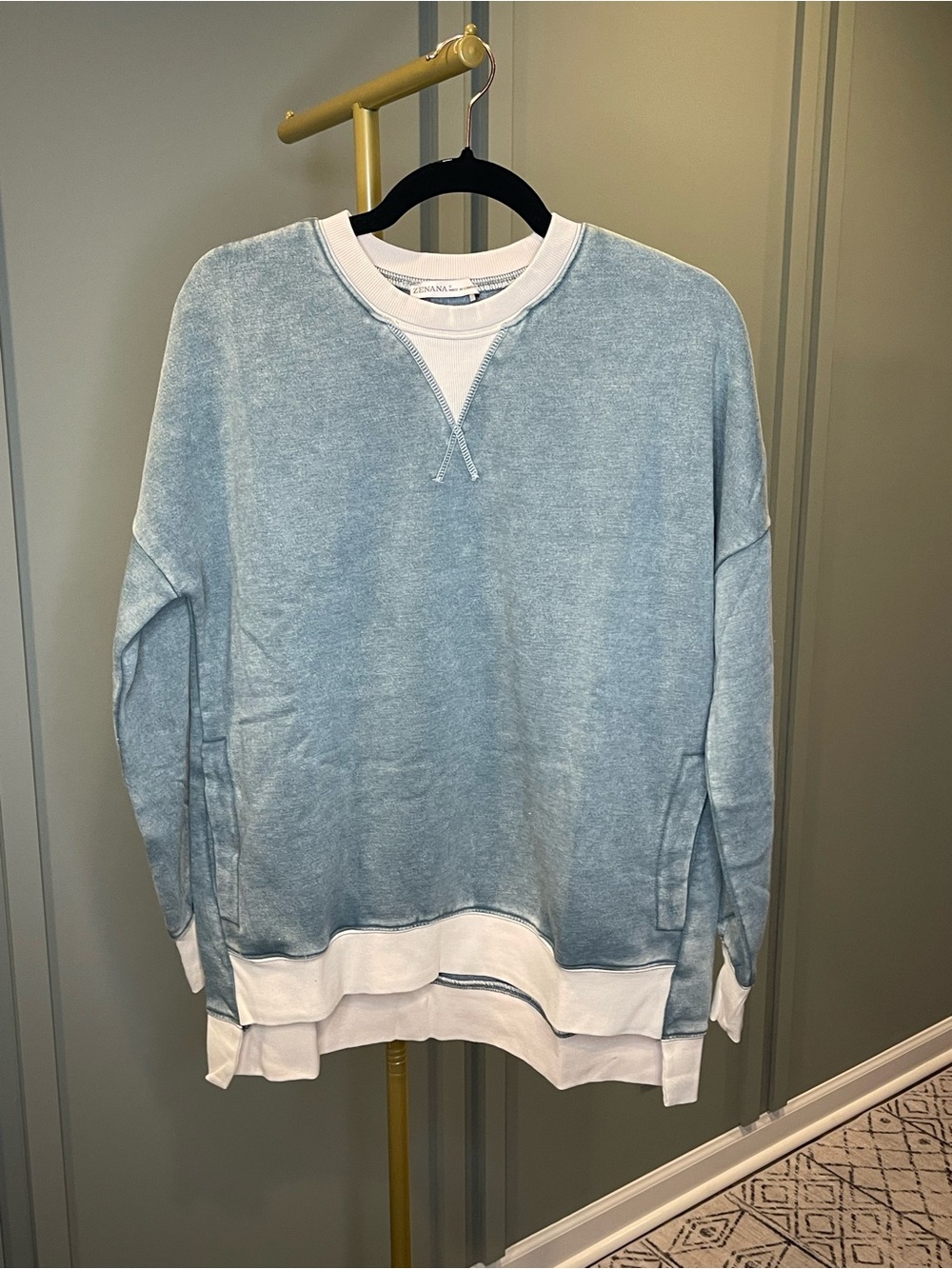 Zenana Acid Wash Fleece-Lined Sweatshirt – Ash Jade 💚 - Picture 5 of 5